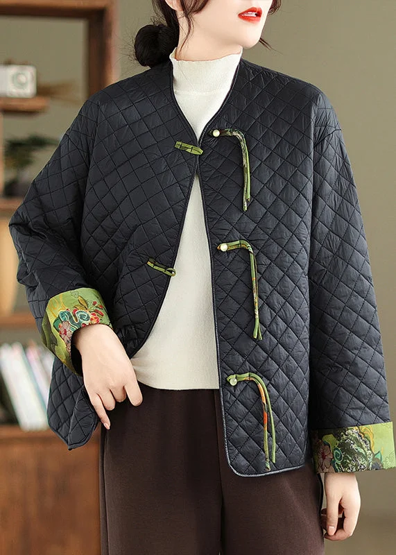 Water - resistant women's trench coats with adjustable cuffs for rainy daysVintage Black Tasseled Button Patchwork Fine Cotton Filled Jackets Winter Water - resistant women's trench coats with adjustable cuffs for rainy daysVintage Black Tasseled Button Patchwork Fine Cotton Filled Jackets Winter