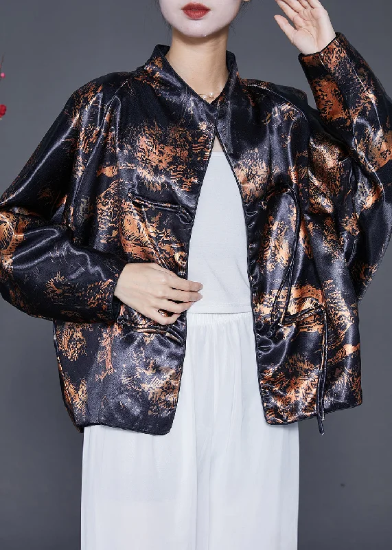 Long women's mac coats in a lightweight fabric for spring showersVintage Black Tasseled Print Cotton Coats Fall