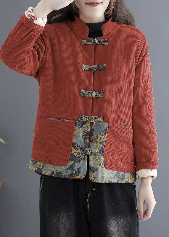 Mid - length women's down coats in a slim fit for a modern and sleek appearanceVintage Brick Red Thick Fleece Wool Lined Corduroy Jackets Winter Mid - length women's down coats in a slim fit for a modern and sleek appearanceVintage Brick Red Thick Fleece Wool Lined Corduroy Jackets Winter