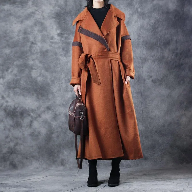Quilted down women's coats with removable hoods for outdoor activitiesvintage brown Coats casual Notched tie waist maxi coat top quality patchwork Wool Coat Quilted down women's coats with removable hoods for outdoor activitiesvintage brown Coats casual Notched tie waist maxi coat top quality patchwork Wool Coat