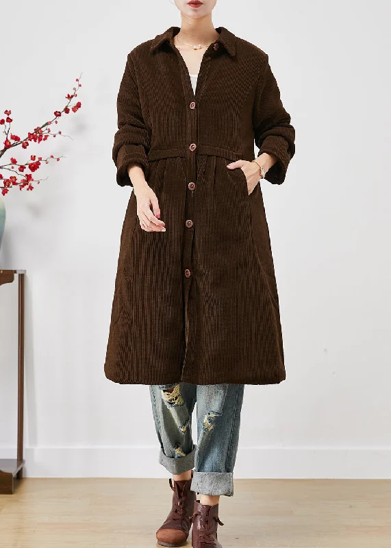 Hooded women's puffer coats in neon colors for high - visibility sportsVintage Chocolate Warm Fine Cotton Filled Corduroy Trench Coats Winter