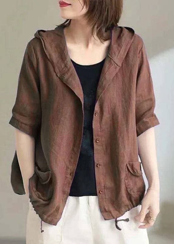 Checkered women's wool coats in a classic pattern for a timeless styleVintage Coffee Hooded Pockets Cinched Button Patchwork Linen Coats Summer Checkered women's wool coats in a classic pattern for a timeless styleVintage Coffee Hooded Pockets Cinched Button Patchwork Linen Coats Summer