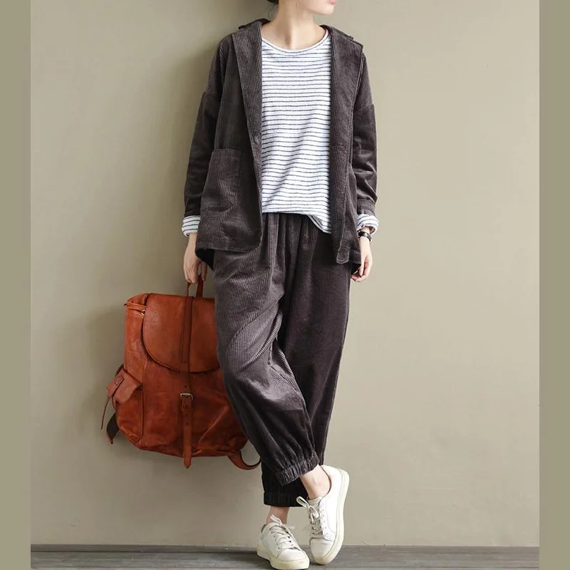 Long women's mac coats in a lightweight fabric for spring showersvintage dark gray  corduroy coats oversized Jackets & Coats