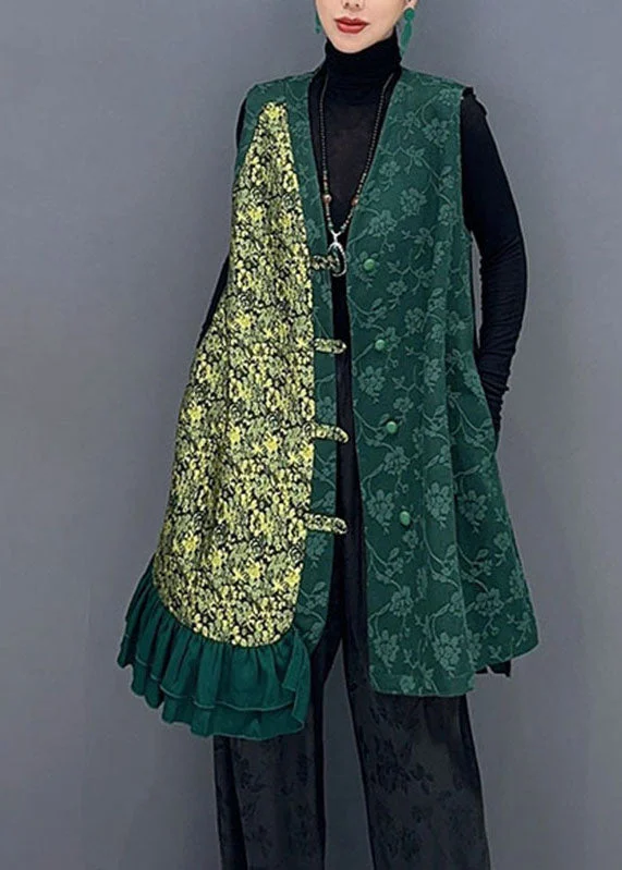 Oversized women's wool coats in a monochromatic look for a trendy outfitVintage Green Asymmetrical Patchwork Button Waistcoat Fall Oversized women's wool coats in a monochromatic look for a trendy outfitVintage Green Asymmetrical Patchwork Button Waistcoat Fall