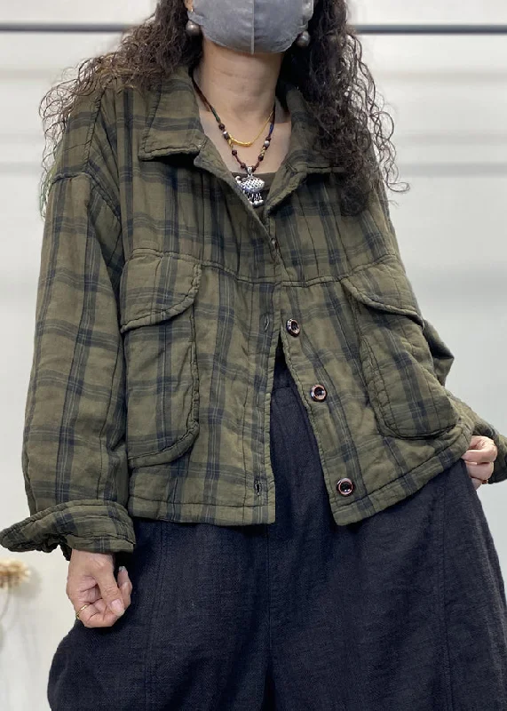Checkered women's wool coats in a classic pattern for a timeless styleVintage Green Plaid Button Patchwork Cotton Filled Coat Long Sleeve Checkered women's wool coats in a classic pattern for a timeless styleVintage Green Plaid Button Patchwork Cotton Filled Coat Long Sleeve