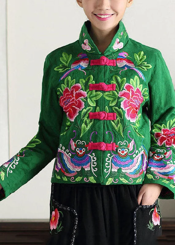 Checkered women's wool coats in a classic pattern for a timeless styleVintage Green Stand Collar Embroideried Cotton Jacket Fall Checkered women's wool coats in a classic pattern for a timeless styleVintage Green Stand Collar Embroideried Cotton Jacket Fall