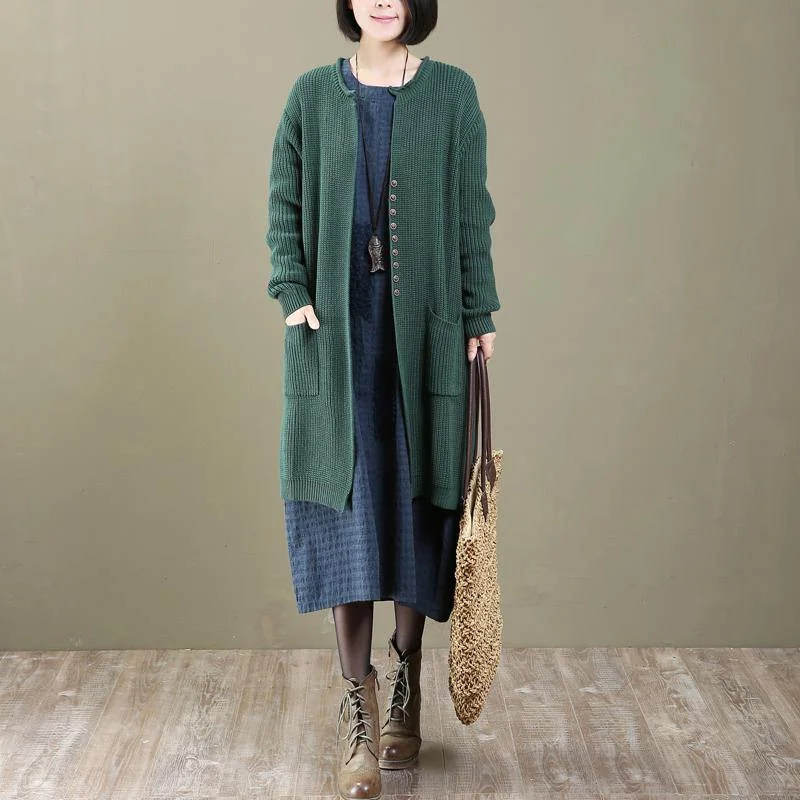Women's pea coats with brass buttons for a nautical - inspired stylevintage green V neck knit cardigans long sweater coats