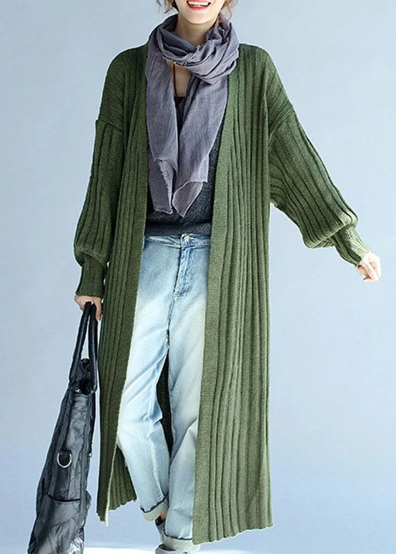 Women's reversible down coats with two - tone designs for versatile stylingVintage Green V Neck lantern sleeve Fall Knit Long sweaters Coat Women's reversible down coats with two - tone designs for versatile stylingVintage Green V Neck lantern sleeve Fall Knit Long sweaters Coat