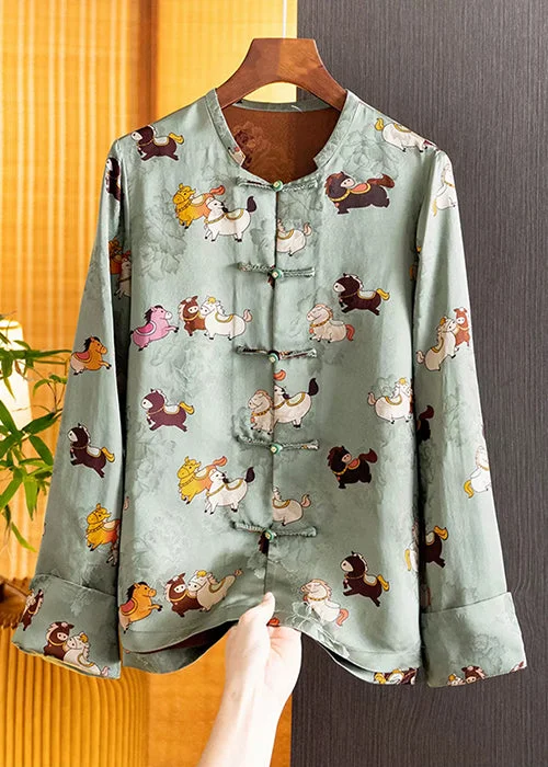 Women's pea coats with brass buttons for a nautical - inspired styleVintage Jacquard Thin Jacket Casual Printed Long Sleeve Top