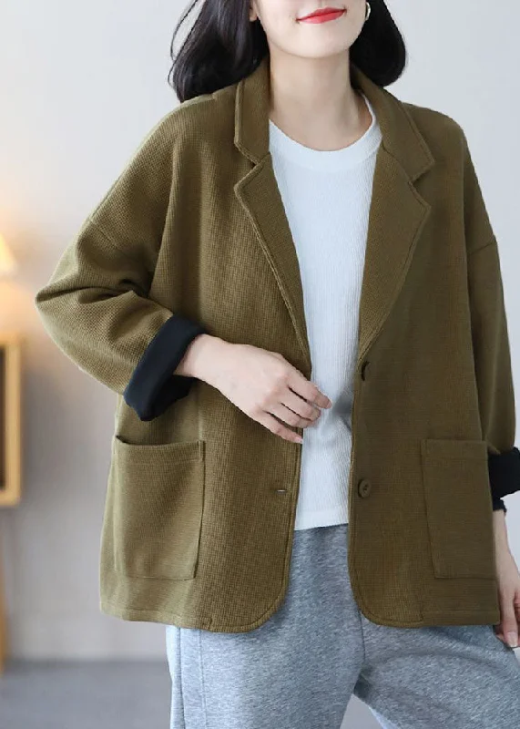 Mid - length women's down coats in a slim fit for a modern and sleek appearanceVintage Light Green Notched Collar Pockets Cotton Coats Spring Mid - length women's down coats in a slim fit for a modern and sleek appearanceVintage Light Green Notched Collar Pockets Cotton Coats Spring