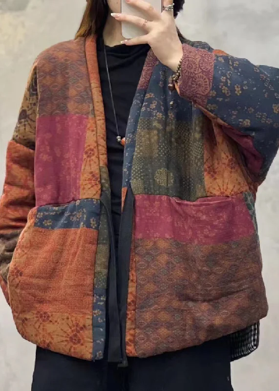 Water - resistant women's trench coats with adjustable cuffs for rainy daysVintage Orange V Neck Pockets Patchwork Fine Cotton Filled Jackets Winter Water - resistant women's trench coats with adjustable cuffs for rainy daysVintage Orange V Neck Pockets Patchwork Fine Cotton Filled Jackets Winter