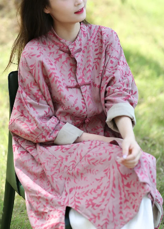 Quilted down women's coats with removable hoods for outdoor activitiesVintage Pink Batwing Sleeve Oriental Button Pockets Print Cotton Coat Quilted down women's coats with removable hoods for outdoor activitiesVintage Pink Batwing Sleeve Oriental Button Pockets Print Cotton Coat