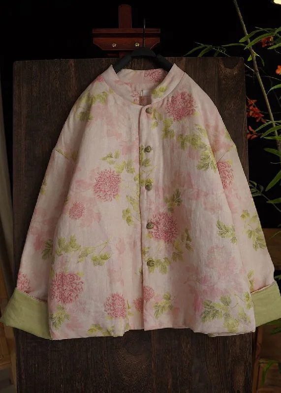 Long women's mac coats in a lightweight fabric for spring showersVintage Pink O Neck Print Fine Cotton Filled Coats Long Sleeve Long women's mac coats in a lightweight fabric for spring showersVintage Pink O Neck Print Fine Cotton Filled Coats Long Sleeve