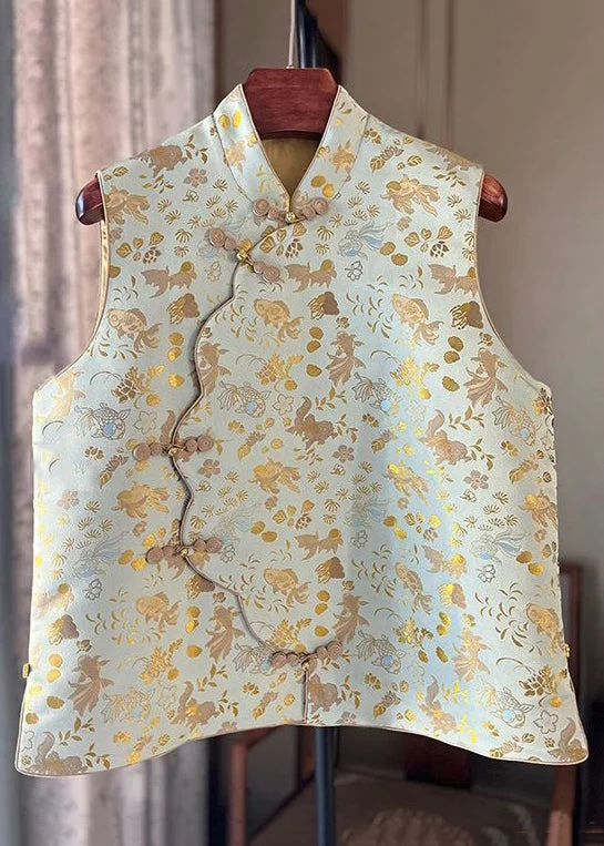 Oversized women's wool coats in a monochromatic look for a trendy outfitVintage Print Stand Collar Button Cotton Waistcoat Sleeveless Oversized women's wool coats in a monochromatic look for a trendy outfitVintage Print Stand Collar Button Cotton Waistcoat Sleeveless