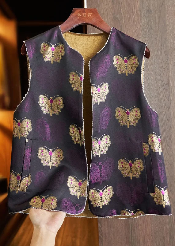 Long women's mac coats in a lightweight fabric for spring showersVintage Purple Embroideried Nail Bead Silk Waistcoat Fall