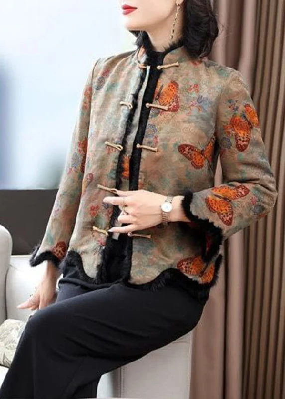Women's cropped leather coats with silver studs for an edgy lookVintage Rabbit Hair Collar Print Fine Cotton Filled Jackets Winter Women's cropped leather coats with silver studs for an edgy lookVintage Rabbit Hair Collar Print Fine Cotton Filled Jackets Winter
