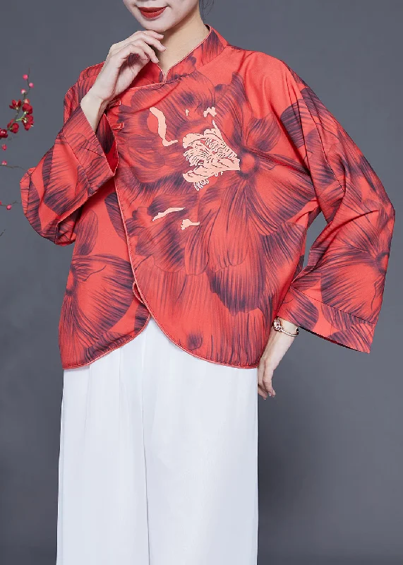 Plus size women's wool blend coats for a warm and stylish winterVintage Red Mandarin Collar Print Chinese Button Silk Jacket Spring Plus size women's wool blend coats for a warm and stylish winterVintage Red Mandarin Collar Print Chinese Button Silk Jacket Spring