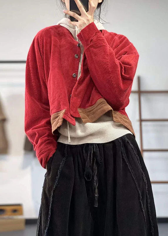 Water - resistant women's trench coats with adjustable cuffs for rainy daysVintage Red Oversized Patchwork Thick Corduroy Coat Winter Water - resistant women's trench coats with adjustable cuffs for rainy daysVintage Red Oversized Patchwork Thick Corduroy Coat Winter