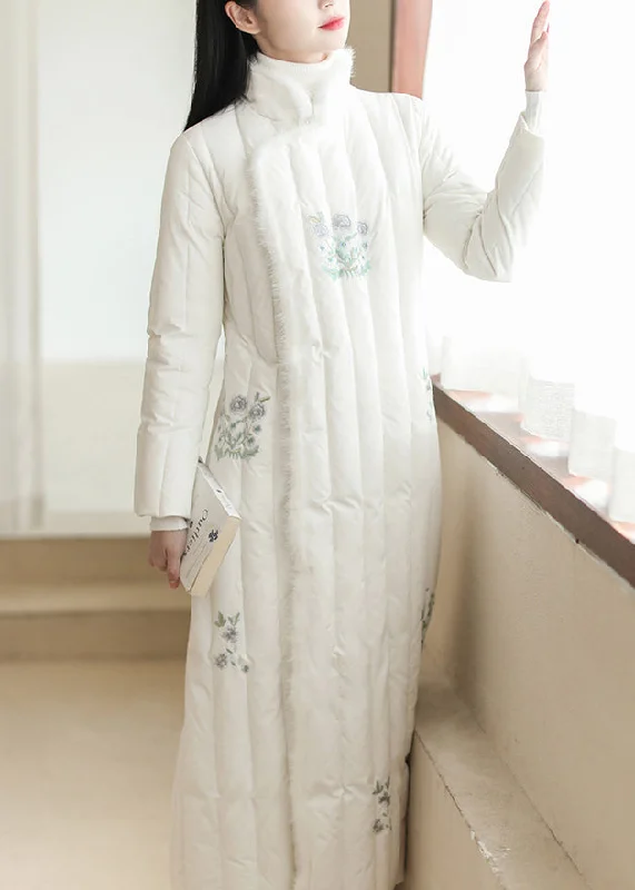 Women's longline double - breasted camel coats for a sophisticated lookVintage White Embroideried Patchwork Mink Hair Duck Down Puffer Coats Winter Women's longline double - breasted camel coats for a sophisticated lookVintage White Embroideried Patchwork Mink Hair Duck Down Puffer Coats Winter