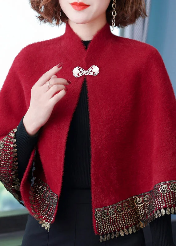 Shearling - lined women's leather coats for ultimate warmth and luxuryVintage Wine Red Stand Collar Tasseled Button Patchwork Mink Velvet Coats Fall Shearling - lined women's leather coats for ultimate warmth and luxuryVintage Wine Red Stand Collar Tasseled Button Patchwork Mink Velvet Coats Fall