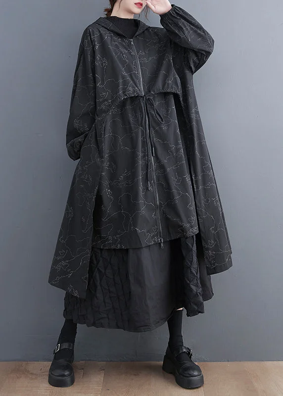 Checkered women's wool coats in a classic pattern for a timeless styleVogue Black Asymmetrical Patchwork Print Zippered Tie Waist Hoodie Trench Coat Fall Checkered women's wool coats in a classic pattern for a timeless styleVogue Black Asymmetrical Patchwork Print Zippered Tie Waist Hoodie Trench Coat Fall