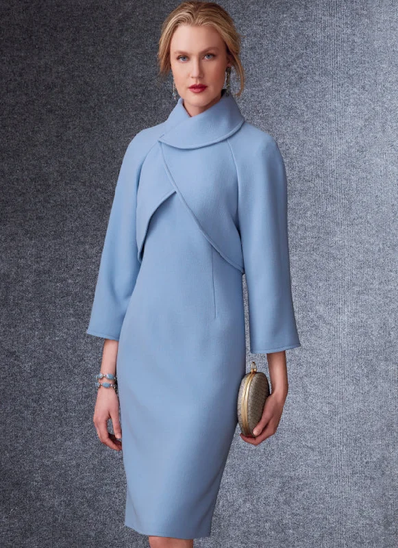 Women's longline double - breasted camel coats for a sophisticated lookVogue Dress and Jacket V1736