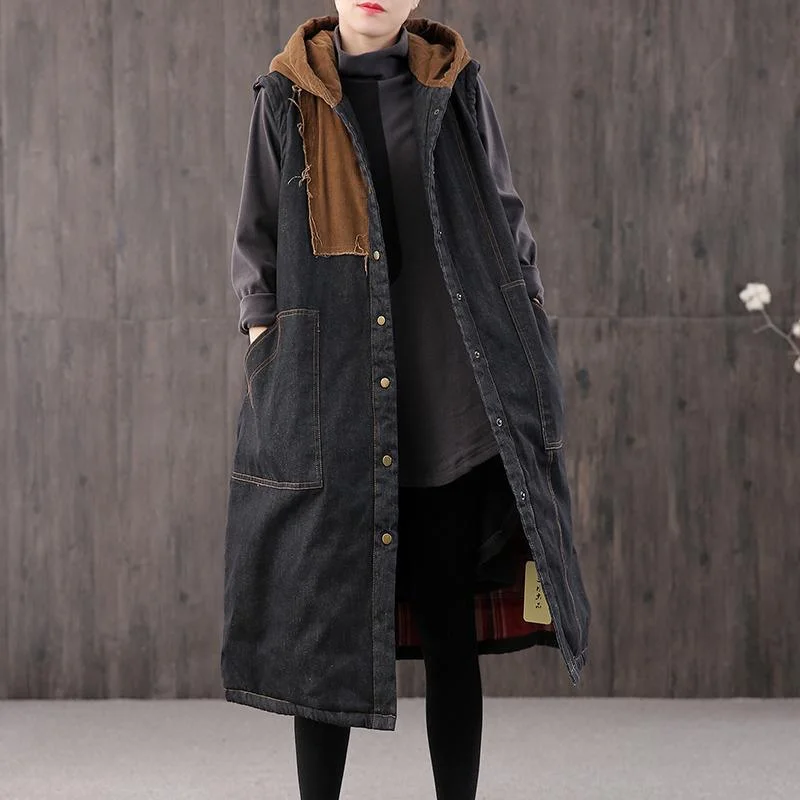 Women's waterproof parka coats with multiple pockets for practicalityWarm denim black Parkas for women casual Coats outwear hooded pockets sleeveless Women's waterproof parka coats with multiple pockets for practicalityWarm denim black Parkas for women casual Coats outwear hooded pockets sleeveless