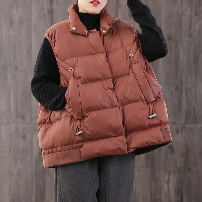 Women's long - sleeve wool coats in a houndstooth pattern for a classic charmWarm red down coat winter casual stand collar womens parka sleeveless Casual winter outwear