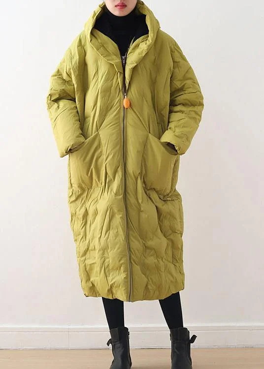 Women's knee - length wool blend coats with a fur collar for added warmthWarm Yellow Down Coat Original Design Literary Retro Overcoat