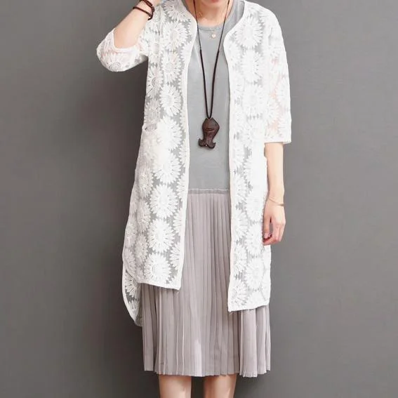 Water - resistant women's trench coats with adjustable cuffs for rainy daysWhite lace cardigan for summer daisy lace long coat Water - resistant women's trench coats with adjustable cuffs for rainy daysWhite lace cardigan for summer daisy lace long coat