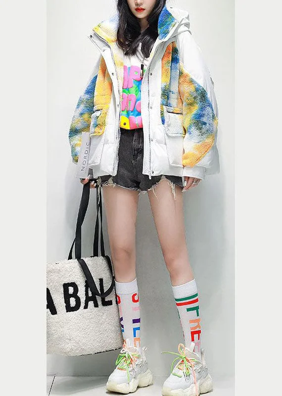 Hooded women's puffer coats in neon colors for high - visibility sportsWhite Patchwork Duck Down Puffers Jackets Oversized Thick Winter Hooded women's puffer coats in neon colors for high - visibility sportsWhite Patchwork Duck Down Puffers Jackets Oversized Thick Winter