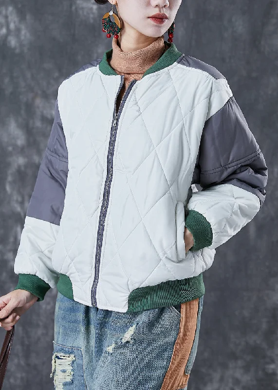 Women's reversible down coats with two - tone designs for versatile stylingWhite Patchwork Fine Cotton Filled Winter Coats Zip Up Pockets Winter Women's reversible down coats with two - tone designs for versatile stylingWhite Patchwork Fine Cotton Filled Winter Coats Zip Up Pockets Winter