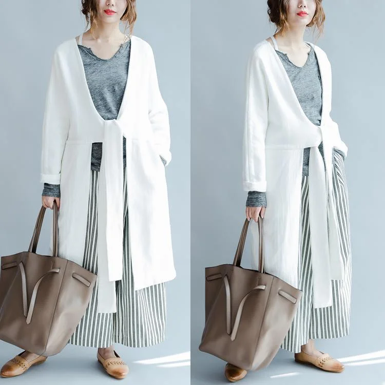Long women's mac coats in a lightweight fabric for spring showersWhite V neck cardigan long knit sweater coats womens knitwear  design