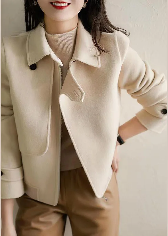 Women's longline double - breasted camel coats for a sophisticated lookWhite Woolen Coat Outwear Asymmetrical Peter Pan Collar Fall Women's longline double - breasted camel coats for a sophisticated lookWhite Woolen Coat Outwear Asymmetrical Peter Pan Collar Fall