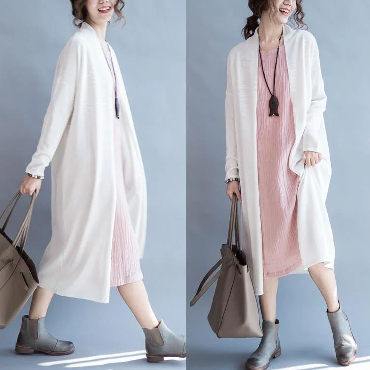 Embroidered women's cotton coats in a bohemian pattern for a unique designWhite woolen knit cardigan long knitted coat outwear