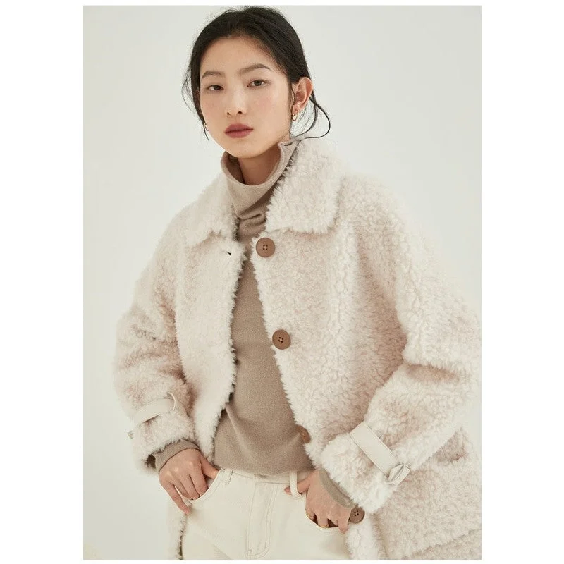 Shearling - lined women's leather coats for ultimate warmth and luxuryWinter Casual Style Warm Wool Real Fur Shearling Coat Jacket with Pockets Shearling - lined women's leather coats for ultimate warmth and luxuryWinter Casual Style Warm Wool Real Fur Shearling Coat Jacket with Pockets