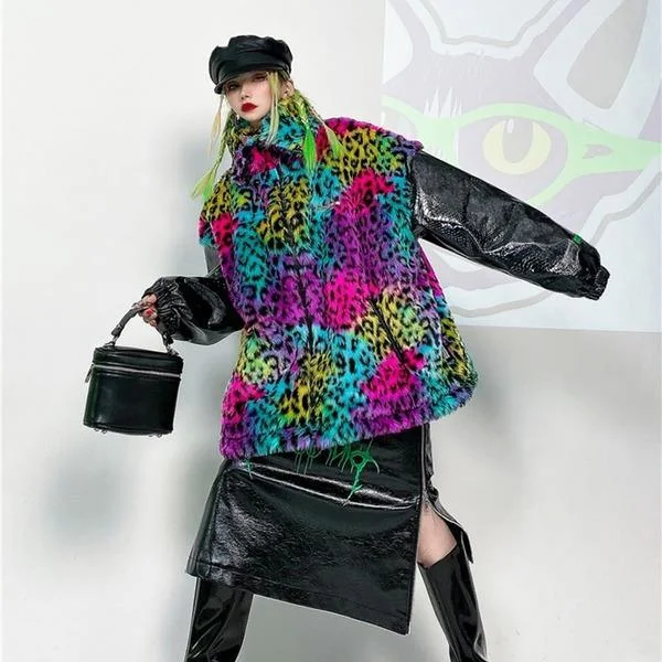 Oversized women's wool coats in a monochromatic look for a trendy outfitWinter Fashion New Personality Splicing Pu Long Sleeve Street Trendy Parka Coat Oversized women's wool coats in a monochromatic look for a trendy outfitWinter Fashion New Personality Splicing Pu Long Sleeve Street Trendy Parka Coat