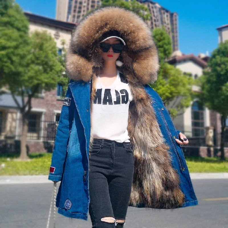 Shearling - lined women's leather coats for ultimate warmth and luxuryWinter Fashion Real Fox Fur Hooded Denim Coat Jackets for Women Shearling - lined women's leather coats for ultimate warmth and luxuryWinter Fashion Real Fox Fur Hooded Denim Coat Jackets for Women