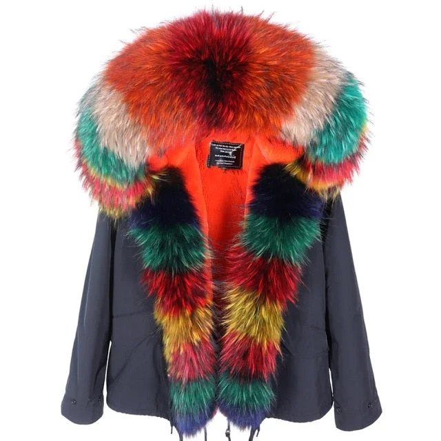 Women's long - sleeve wool coats in a houndstooth pattern for a classic charmWinter Office Lady Style Full-Sleeved Natural Raccoon Fur Collared Jacket Women's long - sleeve wool coats in a houndstooth pattern for a classic charmWinter Office Lady Style Full-Sleeved Natural Raccoon Fur Collared Jacket