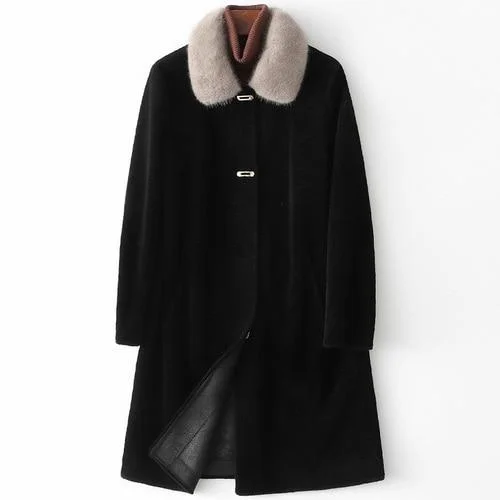 Checkered women's wool coats in a classic pattern for a timeless styleWinter Style Elegant Women's Mink Fur Collar Sheep Shearling Coats & Jackets