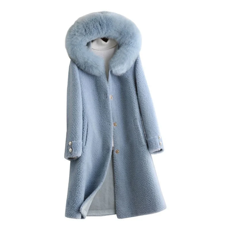Long women's mac coats in a lightweight fabric for spring showersWinter Style Women's Hooded Shearling Fox Fur Collar Wool Jacket Long women's mac coats in a lightweight fabric for spring showersWinter Style Women's Hooded Shearling Fox Fur Collar Wool Jacket
