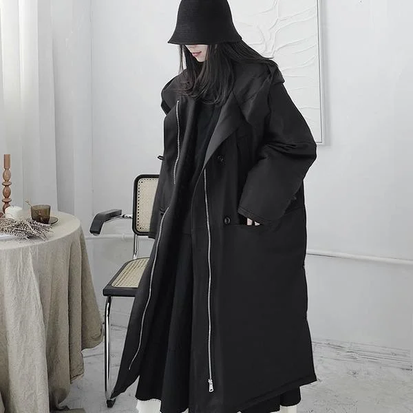 Women's waterproof parka coats with multiple pockets for practicalityWinter The New Black Hooded Collar Loose Side Slit Keep Warm Coat Fashion All-match Women's waterproof parka coats with multiple pockets for practicalityWinter The New Black Hooded Collar Loose Side Slit Keep Warm Coat Fashion All-match