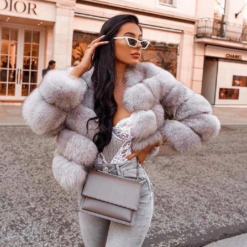 Quilted down women's coats with removable hoods for outdoor activitiesWinter Thick Fashion Women's Real Fox Fur O-neck Coats & Jackets Outerwear