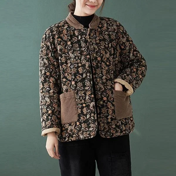 Plus size women's wool blend coats for a warm and stylish winterWinter Vintage Print Loose Comfortable Female Outerwear Coats Plus size women's wool blend coats for a warm and stylish winterWinter Vintage Print Loose Comfortable Female Outerwear Coats