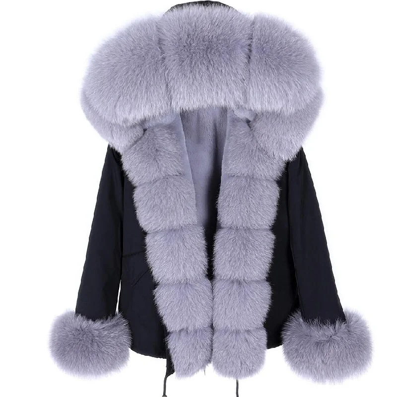 Checkered women's wool coats in a classic pattern for a timeless styleWinter Warm Women's Natural Raccoon Real Fox Fur Hood Thick Coats & Jackets