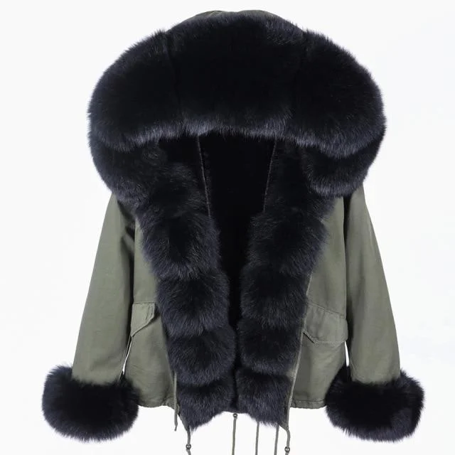 Mid - length women's down coats in a slim fit for a modern and sleek appearanceWinter Warm Women's Slim Natural Raccoon Real Fox Fur Hood Coats & Jackets
