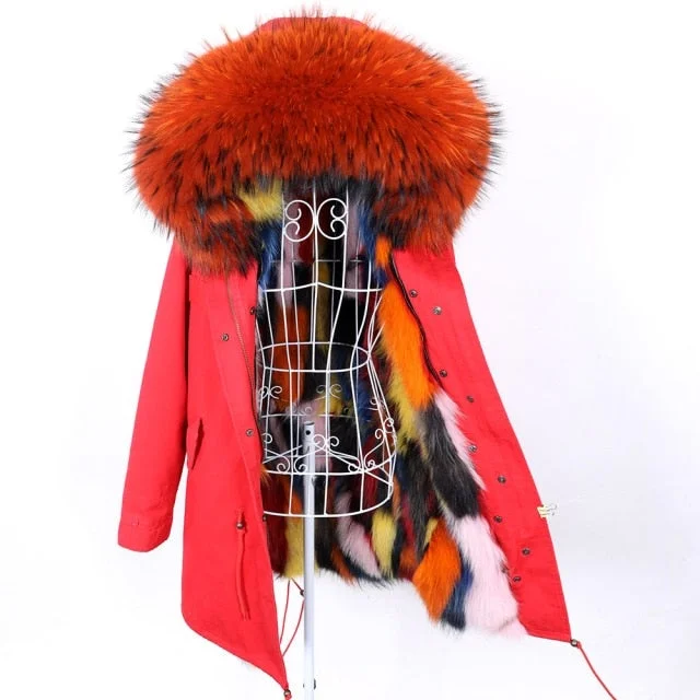 Petite women's wool blend coats with a tailored fit for a flattering silhouetteWinter Women's Raccoon Fur Hooded Coat Jacket with Removable Fur Lining