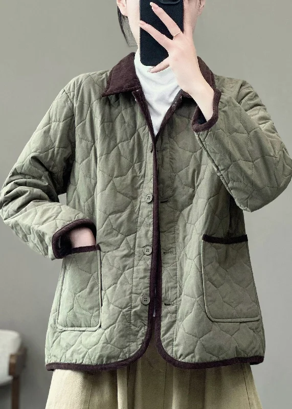 Women's reversible down coats with two - tone designs for versatile stylingWomen Army Green Peter Pan Collar Pockets Fine Cotton Filled Jackets Winter Women's reversible down coats with two - tone designs for versatile stylingWomen Army Green Peter Pan Collar Pockets Fine Cotton Filled Jackets Winter
