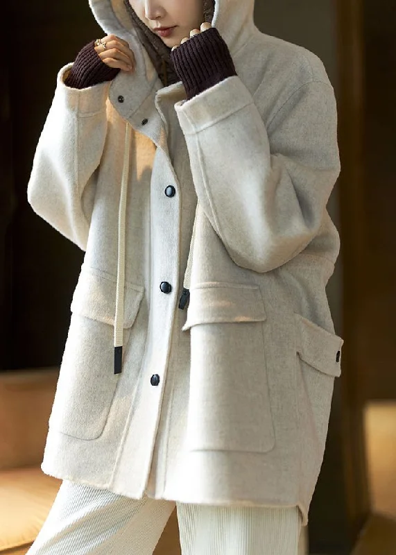 Hooded women's puffer coats in neon colors for high - visibility sportsWomen Beige Hooded Pockets Patchwork Wool Coat Spring Hooded women's puffer coats in neon colors for high - visibility sportsWomen Beige Hooded Pockets Patchwork Wool Coat Spring