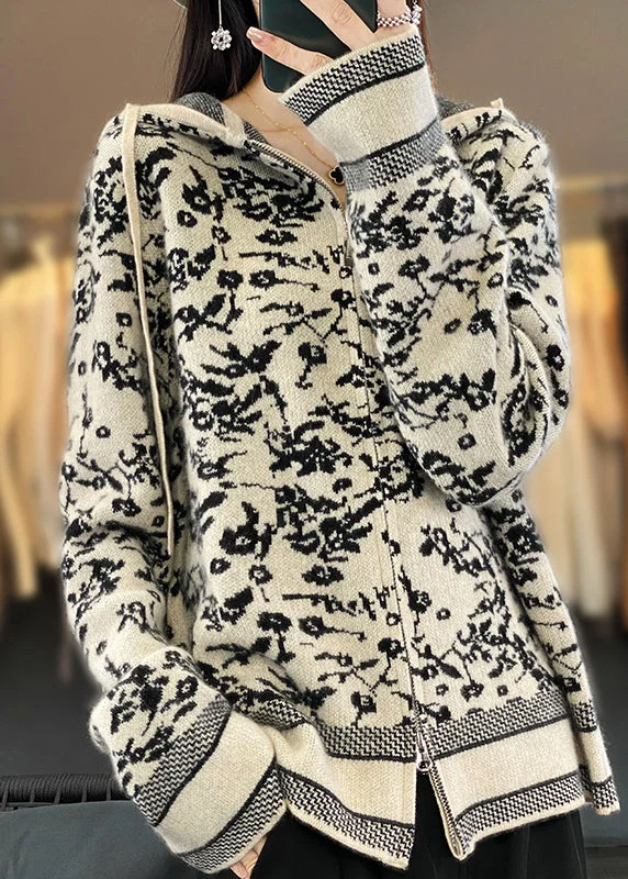 Long women's mac coats in a lightweight fabric for spring showersWomen Beige Hooded Zippered Print Wool Knit Coat Long Sleeve Long women's mac coats in a lightweight fabric for spring showersWomen Beige Hooded Zippered Print Wool Knit Coat Long Sleeve
